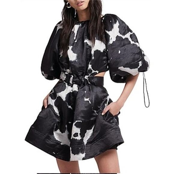 AJE Oxidised Puff-sleeved Cutout Linen-blend Mini Dress navy blue size US 2 AU 6 - Picture 16 of 16